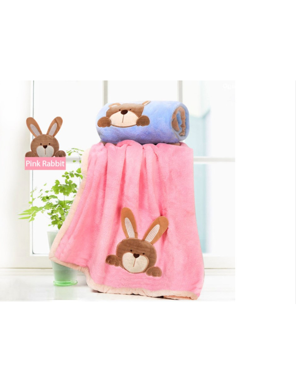 Baby deken, wikkeldeken voor in de wieg/kinderwagen/Maxi Cosi of als omslagdoek roze 100x75 met konijn Baby deken, wikkeldeken voor in de wieg/kinderwagen/Maxi Cosi of als omslagdoek roze 100x75 met konijn